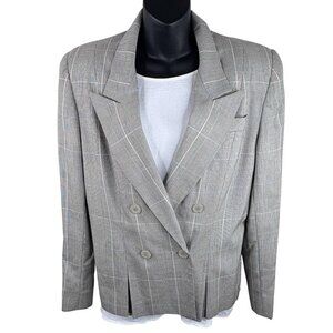 VTG 80s Pinstripe Plaid Double Breasted Classic Blazer Gilmor Gray Women’s 12